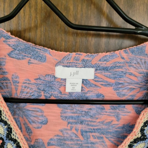 J. Jill Blue and Coral Fall Floral Embroidered Long Sleeve Dress Size Medium - Picture 15 of 16